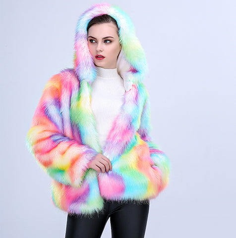 Colored Fox Fur Thicken Warm Fur Coat