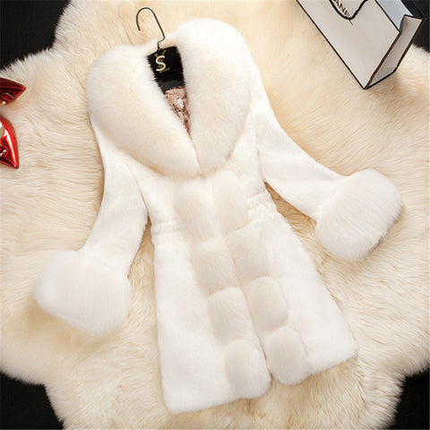 Women Faux Coat Elegant Thick Warm Fashion Outerwear Long Jacket Sides Jacket