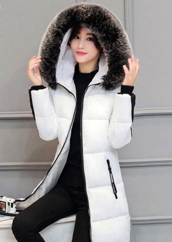 Women's Thick Padded Cotton Long Down Fur Collar Hoodie Winter Coat