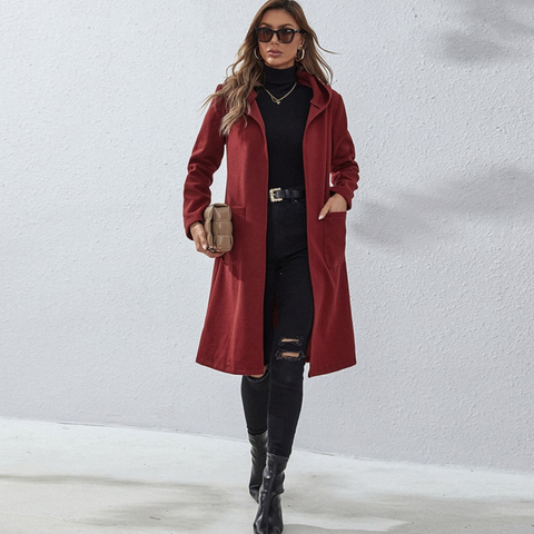 Women Long hooded Red Winter Coat