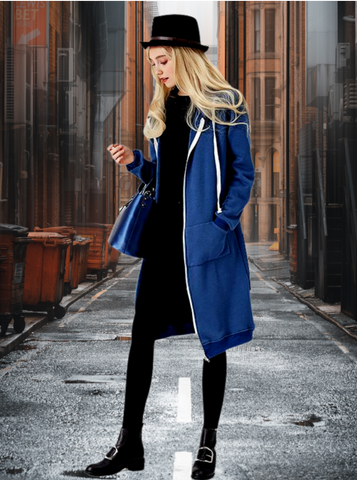 Women’s casual hooded zipper long-sleeved winter long coat jacket