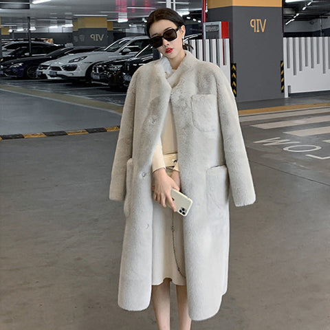 Women's Casual Fashion Mid-length Thick Fur Winter Autumn Coat Jacket