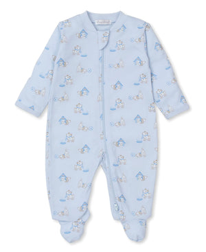 PUPS IN ACTION BLUE ZIPPER FOOTIE - Buckles and Bows