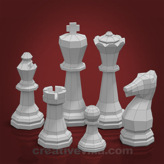 Papercraft Rook Chess Piece Template Geometric Low Poly Rook 