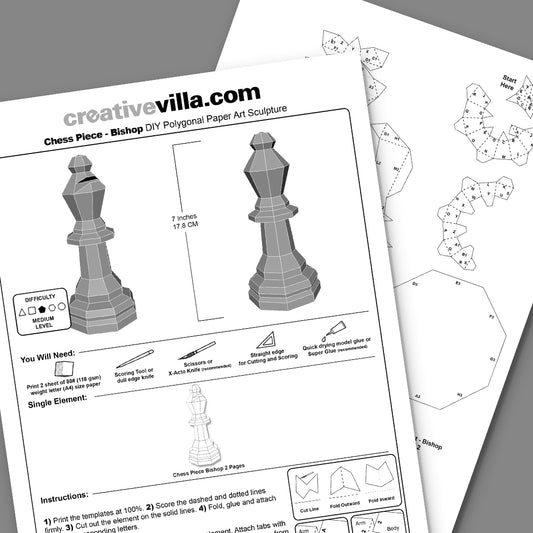 Papercraft Rook Chess Piece Template Geometric Low Poly Rook 