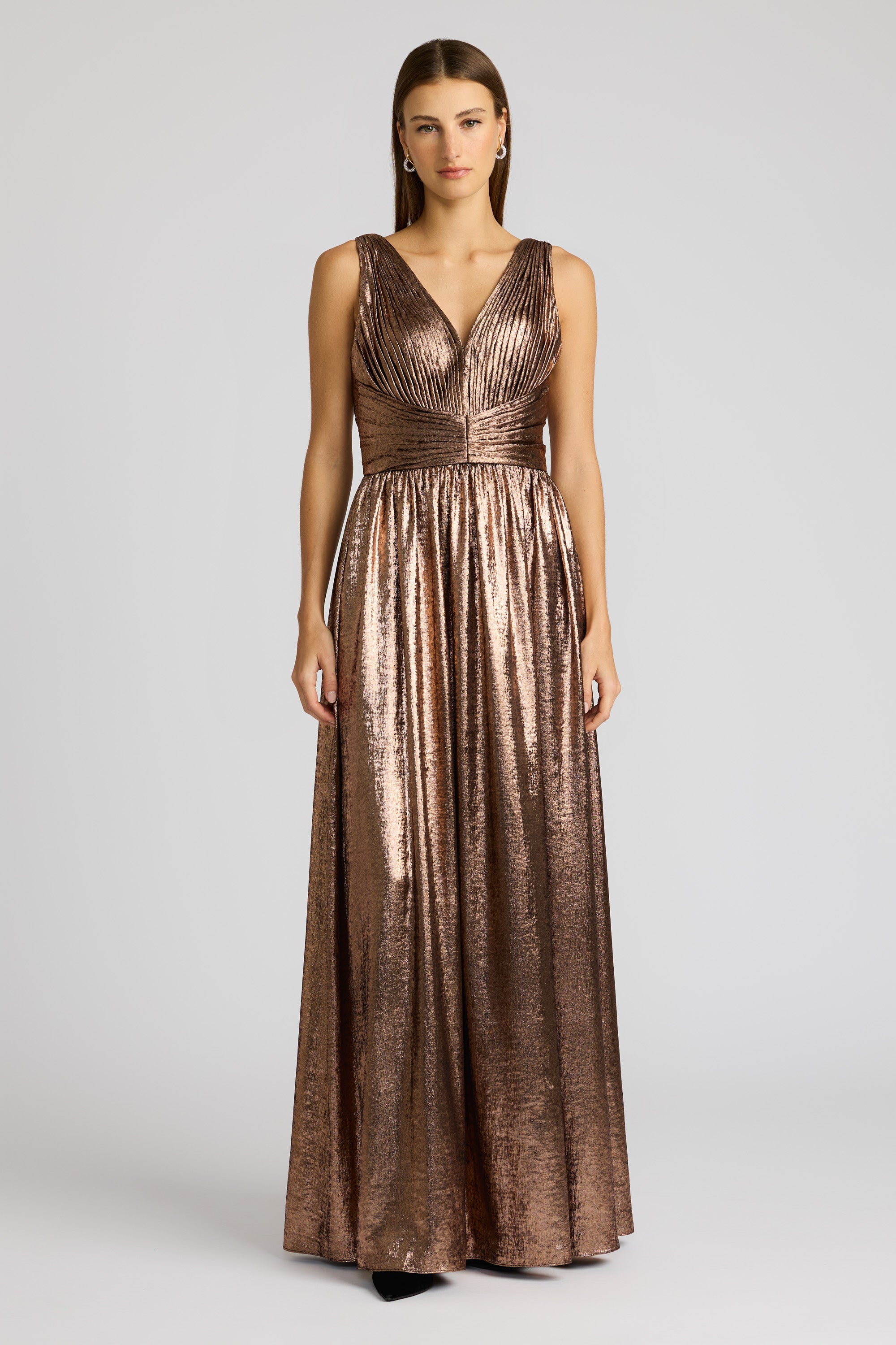 ROSE GOLD METALLIC PLEATED GOWN - ZAC POSEN product image