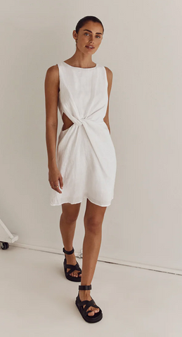White mini linen dress
