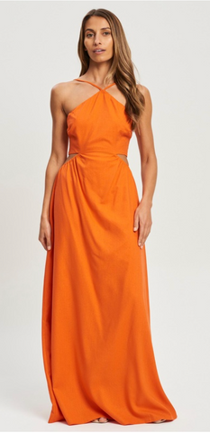 Sunset orange maxi lien dress