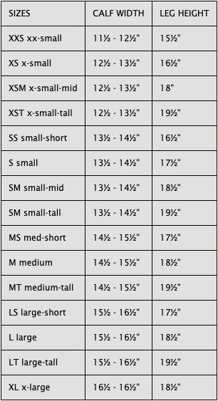 Half chap size guide