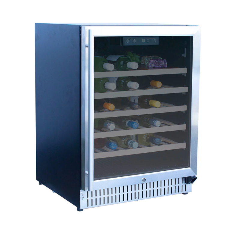 Summerset 24" Outdoor Rated Wine Cooler closed with bottles