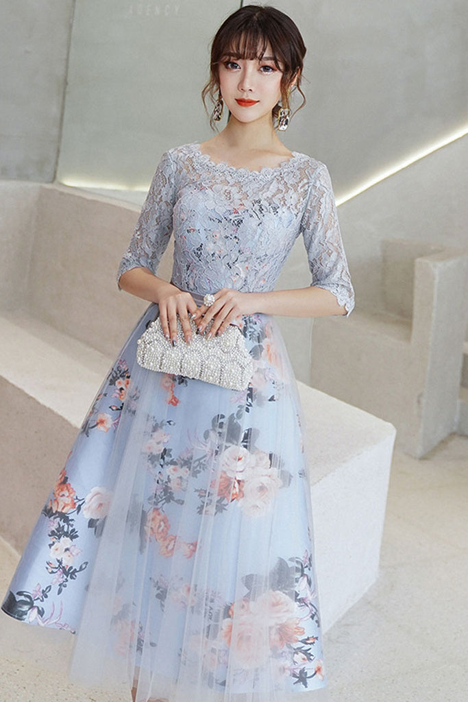 HALF SLEEVE BACK V-NECK CONTRAST TWO LAYER FORMAL DRESS-M in Clearance
