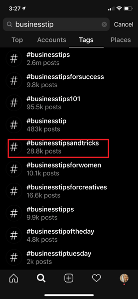 Leverage the Magnifying glass on your Instagram feed to search for the number of posts within a hashtag.