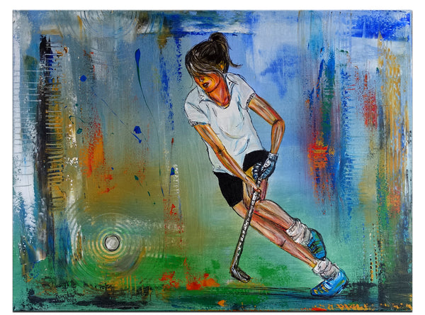Acrylbild Feldhockey Hockey Spieler Gemälde Malerei Unikat Kunstbild 80x60