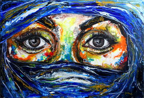 Wandbild Gemälde Beduinen Frau Tuareg Gesicht Malerei