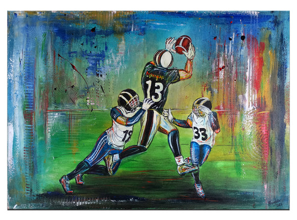 Football Spieler handgemalt Wandbild Sportmalerei Leinwandbild 100x70