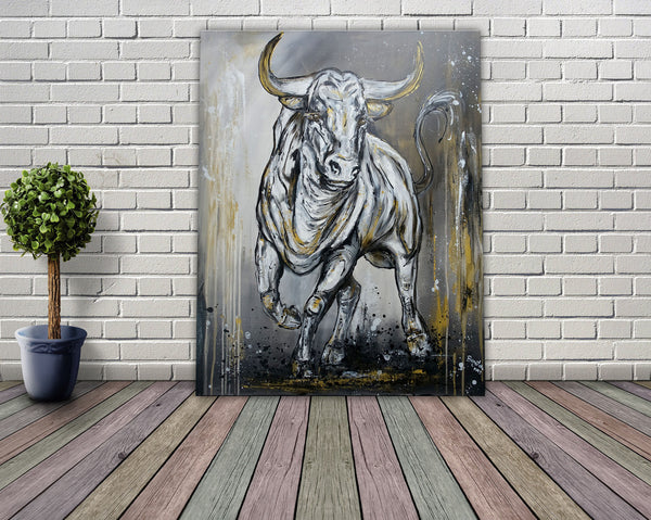 abstrakter Stier handgemalt grau gold