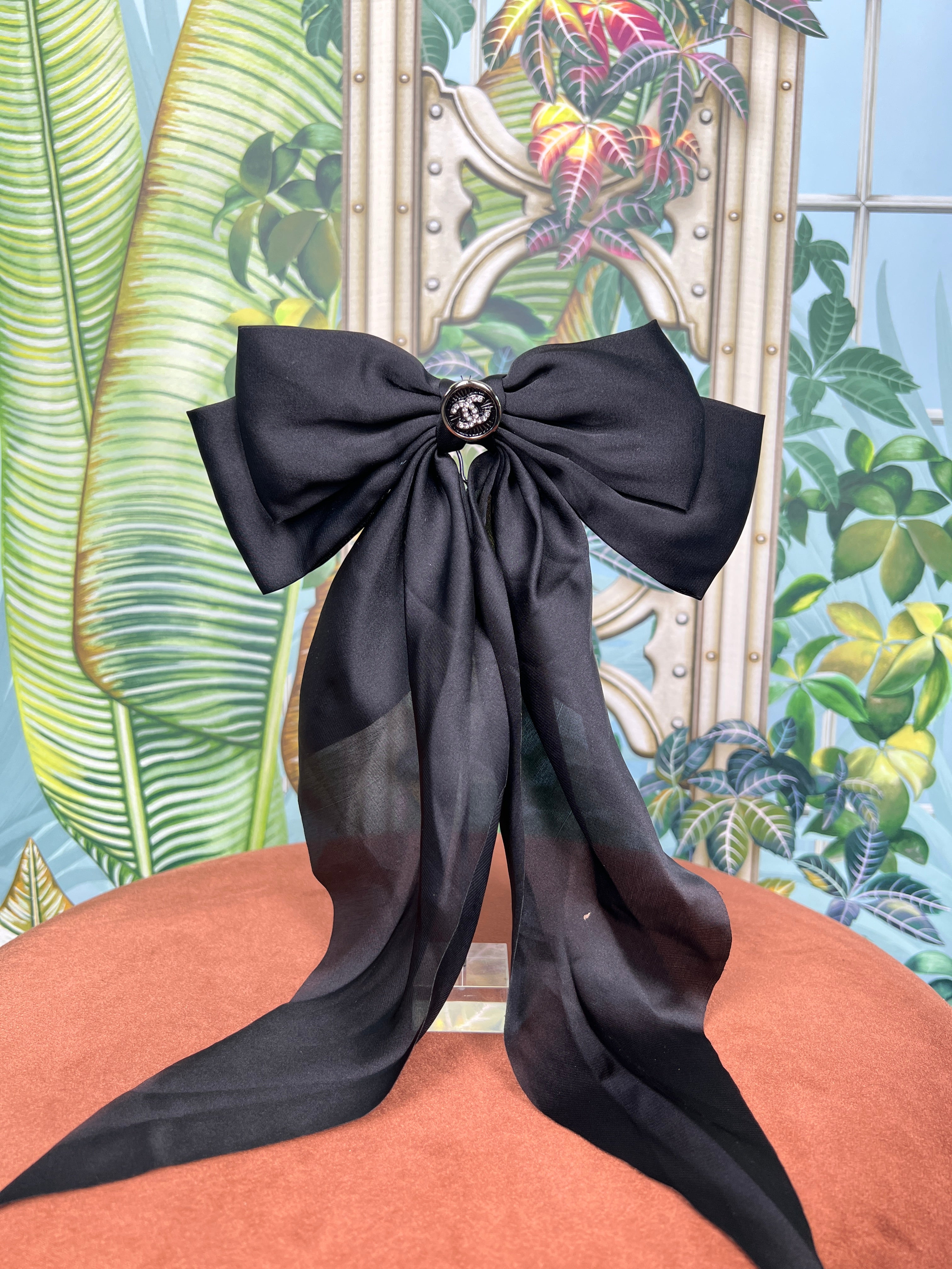 Image of Repurposed hair clip bow silk black