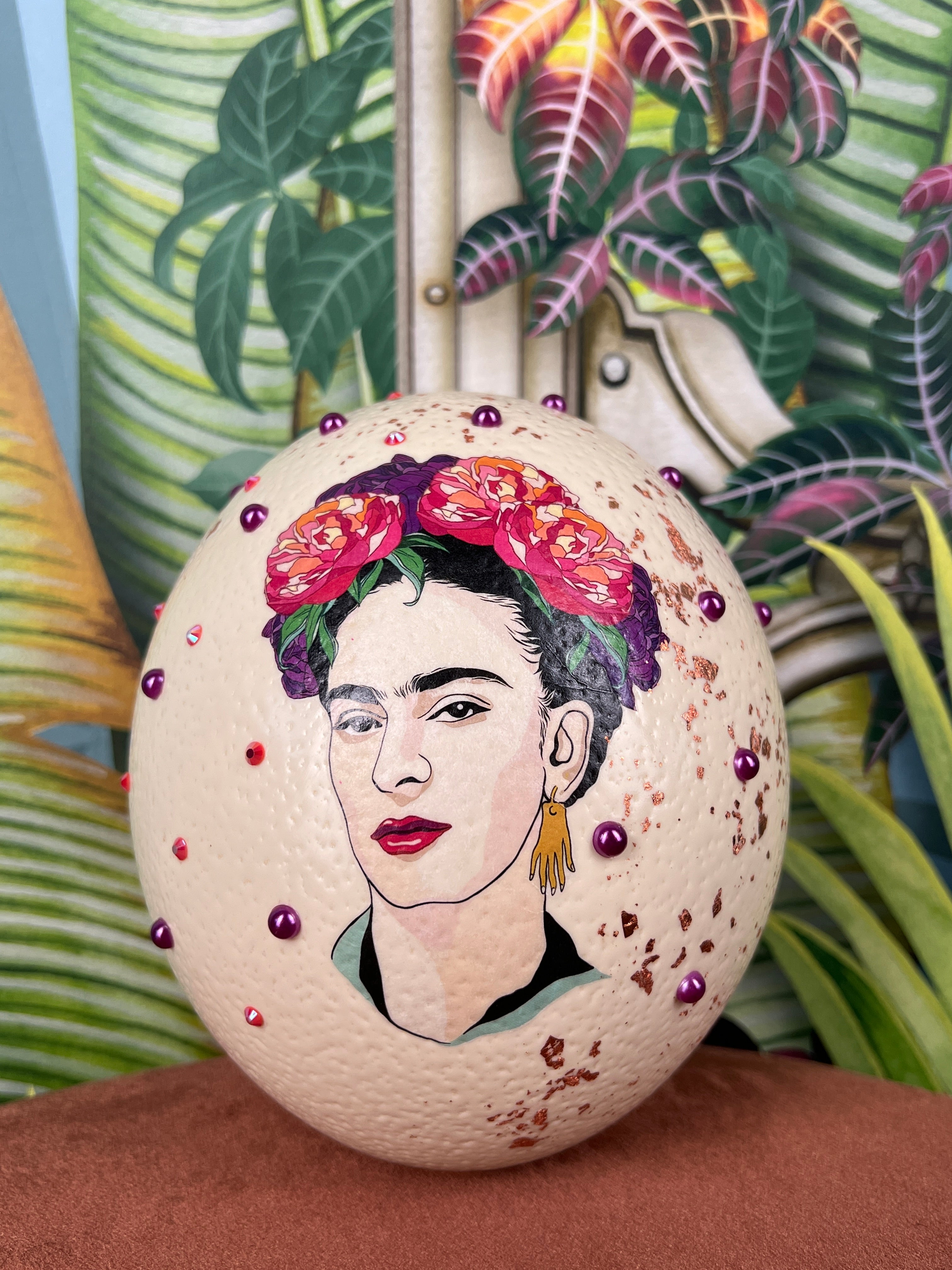 image of Hand painted ostrich egg Frida Kahlo