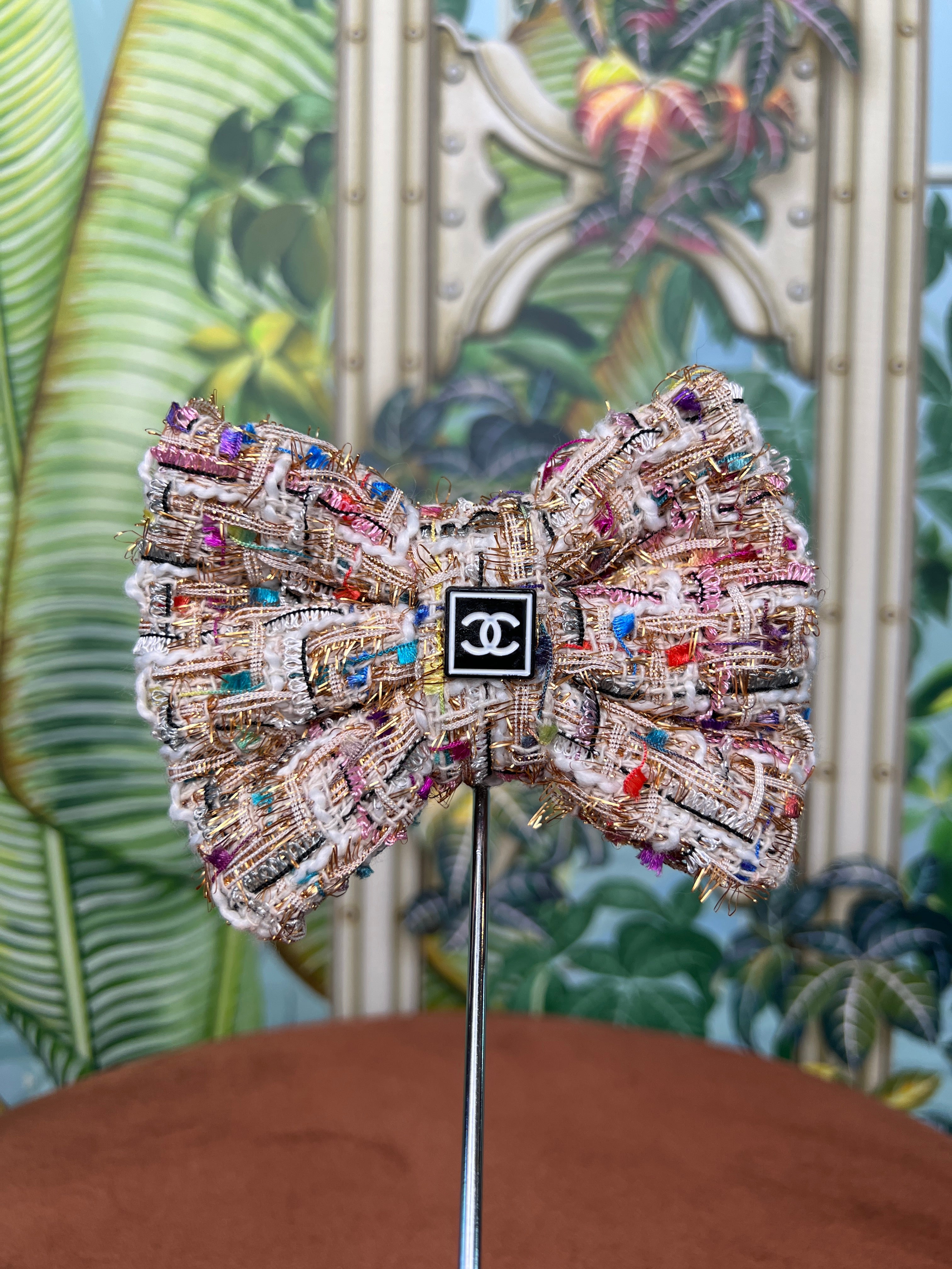 image of Repurposed hair clip bow CC tweed multicolor