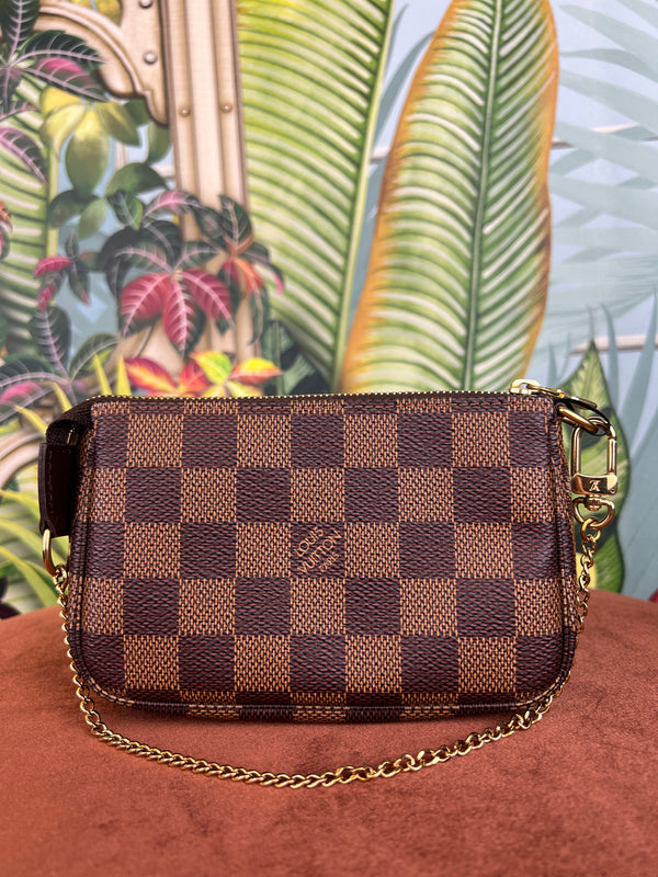 LOUIS VUITTON Mini Pochette Damier Ebene Accessoires Pouch Brown