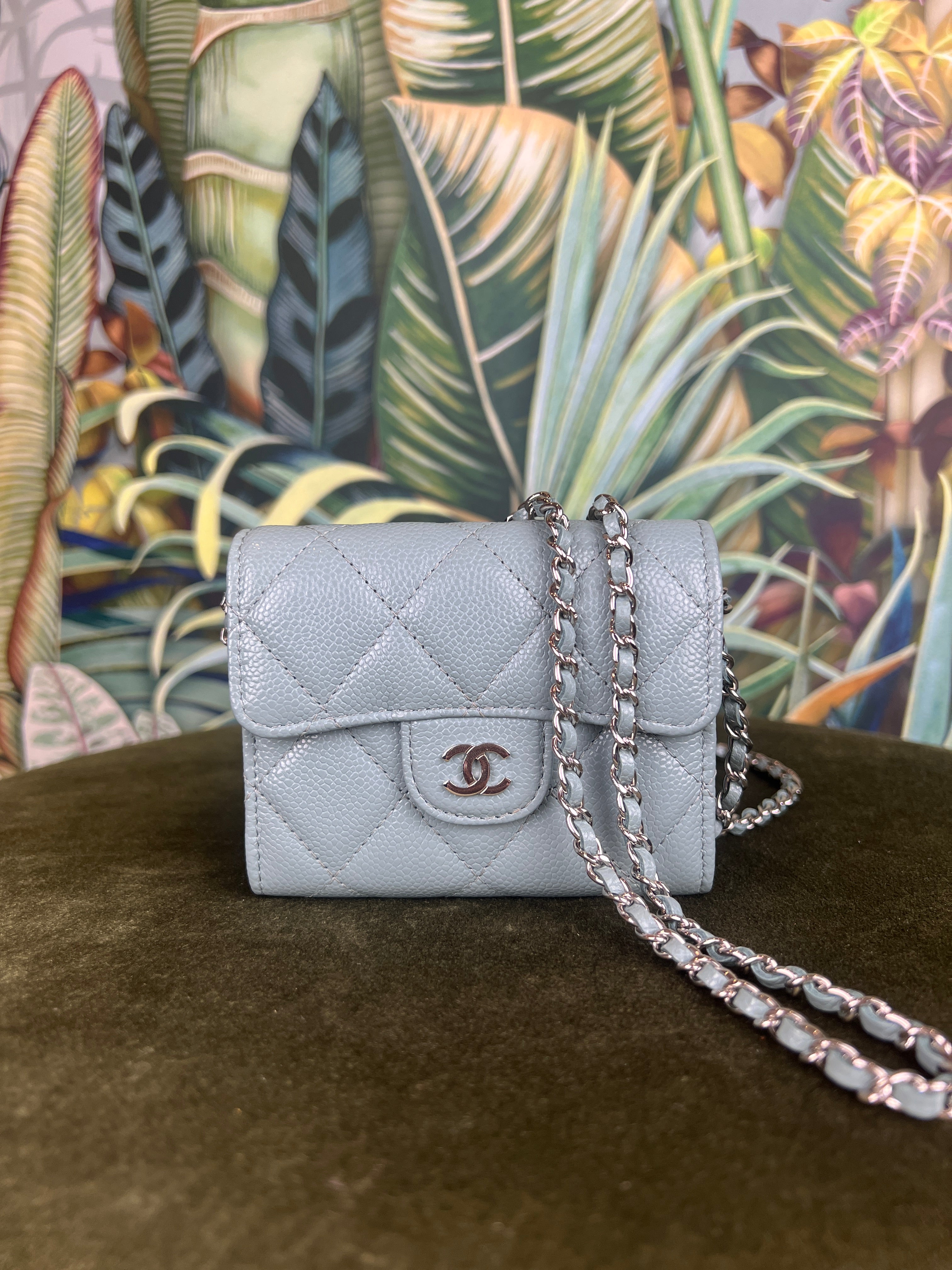 Image of Chanel mint green mini wallet on chain