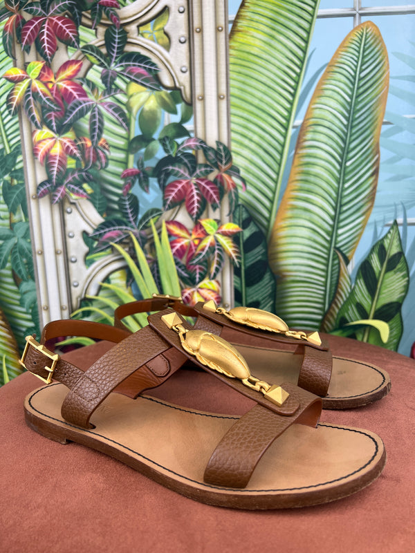 LOUIS VUITTON Sandalen EU 38.5 Rindsleder Braun ref.931323 - Joli Closet