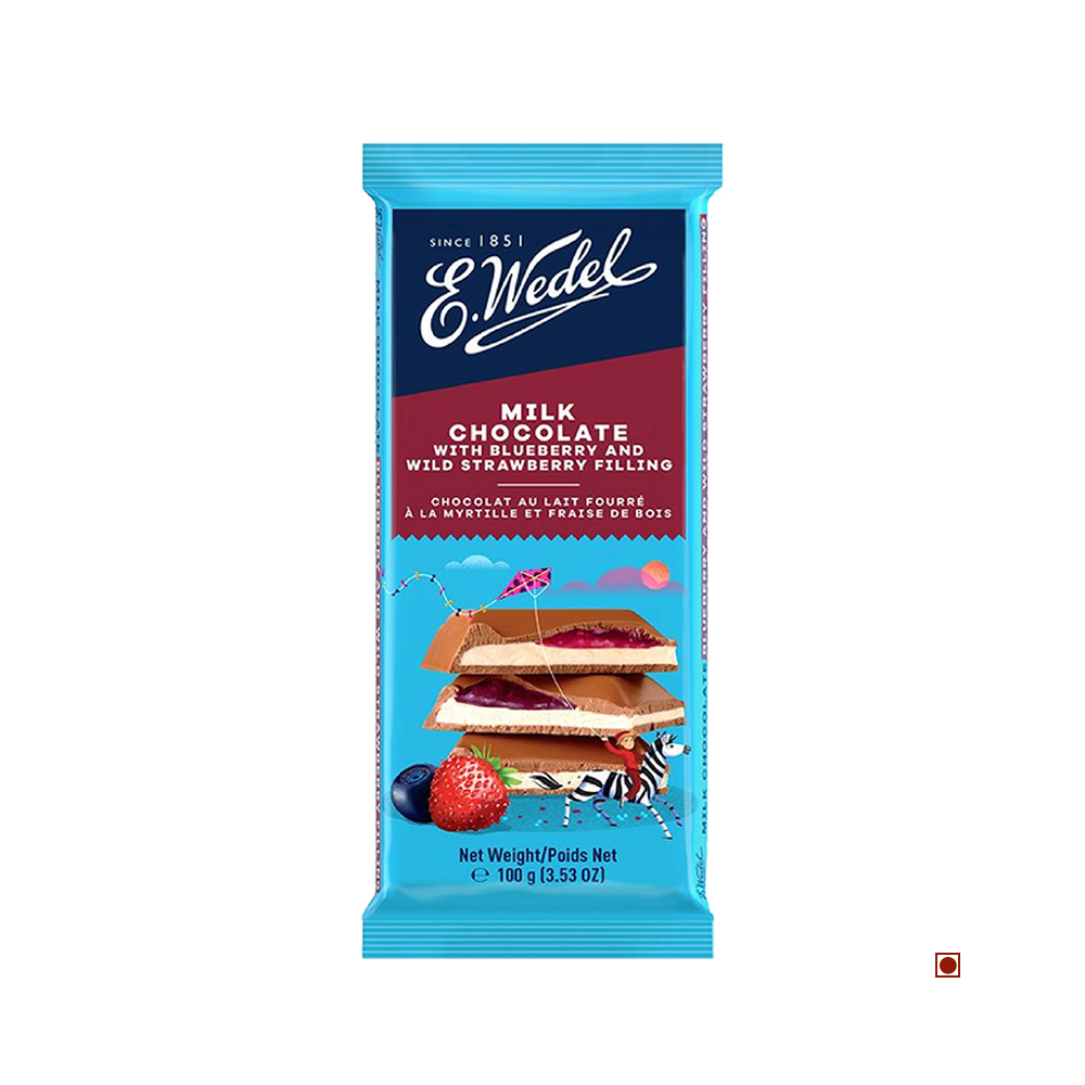 Wedel Milk Chocolate With Blueberry & Wild Strawberry Filling Bar 100g