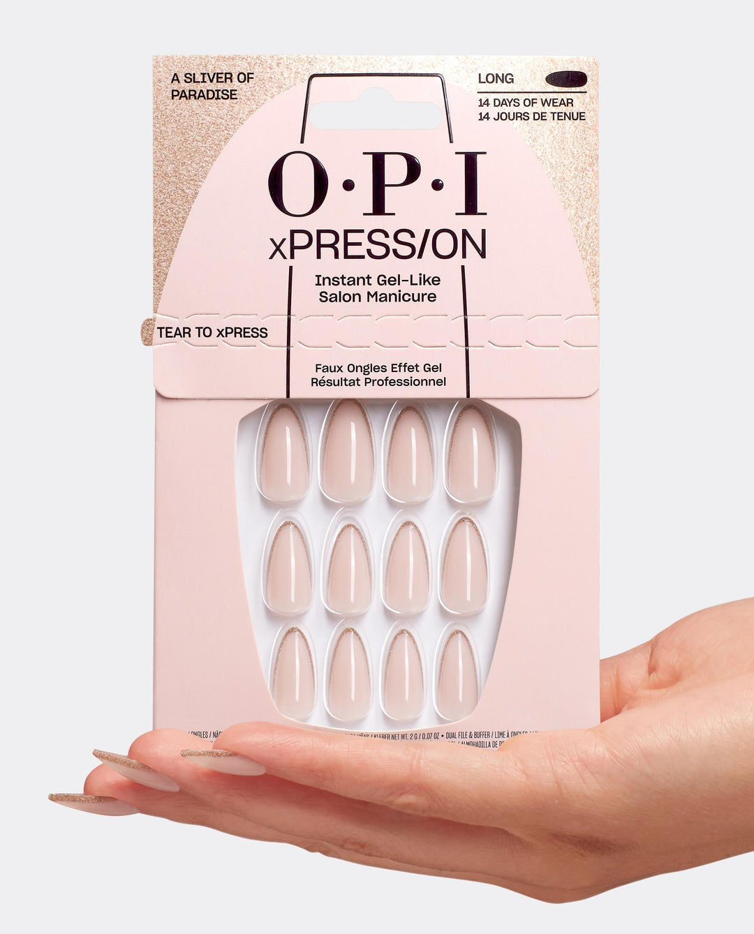 A Silver of Paradise Press-On Nails Hand and Product