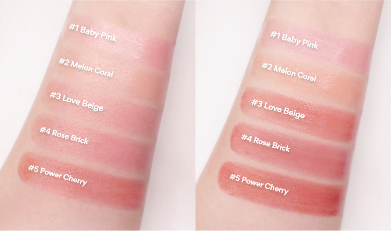 #1 Baby Pink #2 Melon Coral #3 Love Beige #4 Rose Brick #5 Power Cherry