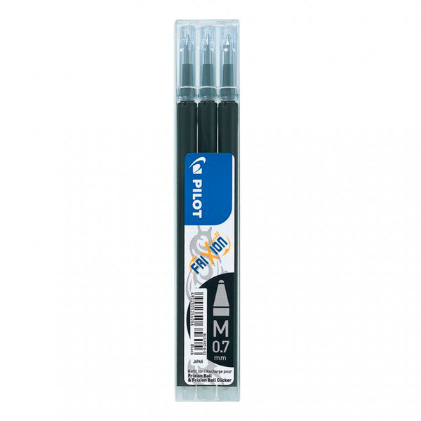 Pilot Frixion Heat/Friction Erasable Rollerball Pen FR7 - Medium Line 0.7mm  Tip Nib - Wallet Pack of 3 (Black)