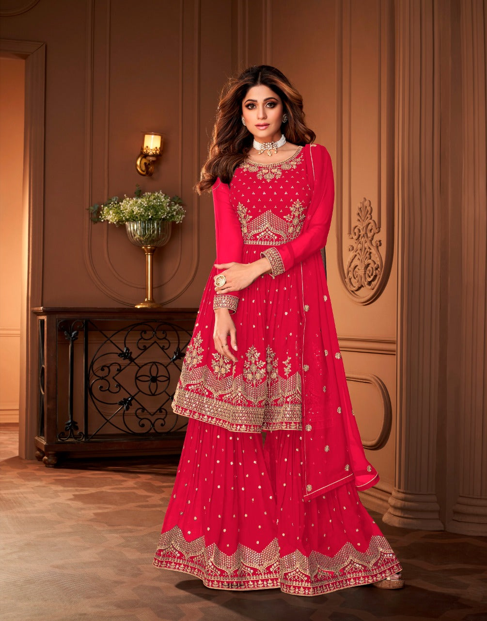 Clothes Shops Online Red Sharara Suit with Sequins LSTV116285