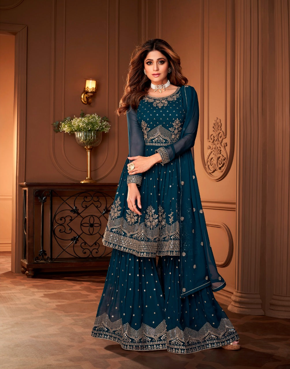 Light Blue Designer Embroidered Georgette Party Wear Sharara Suit | Sharara  suit, Party wear, Sharara