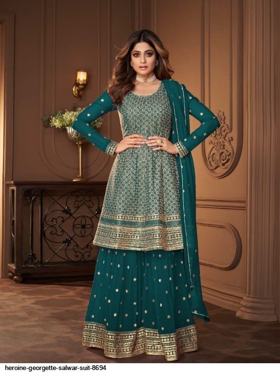 Sequins Embroidered Designer Teal Blue Sharara Suit – Apparel Designer