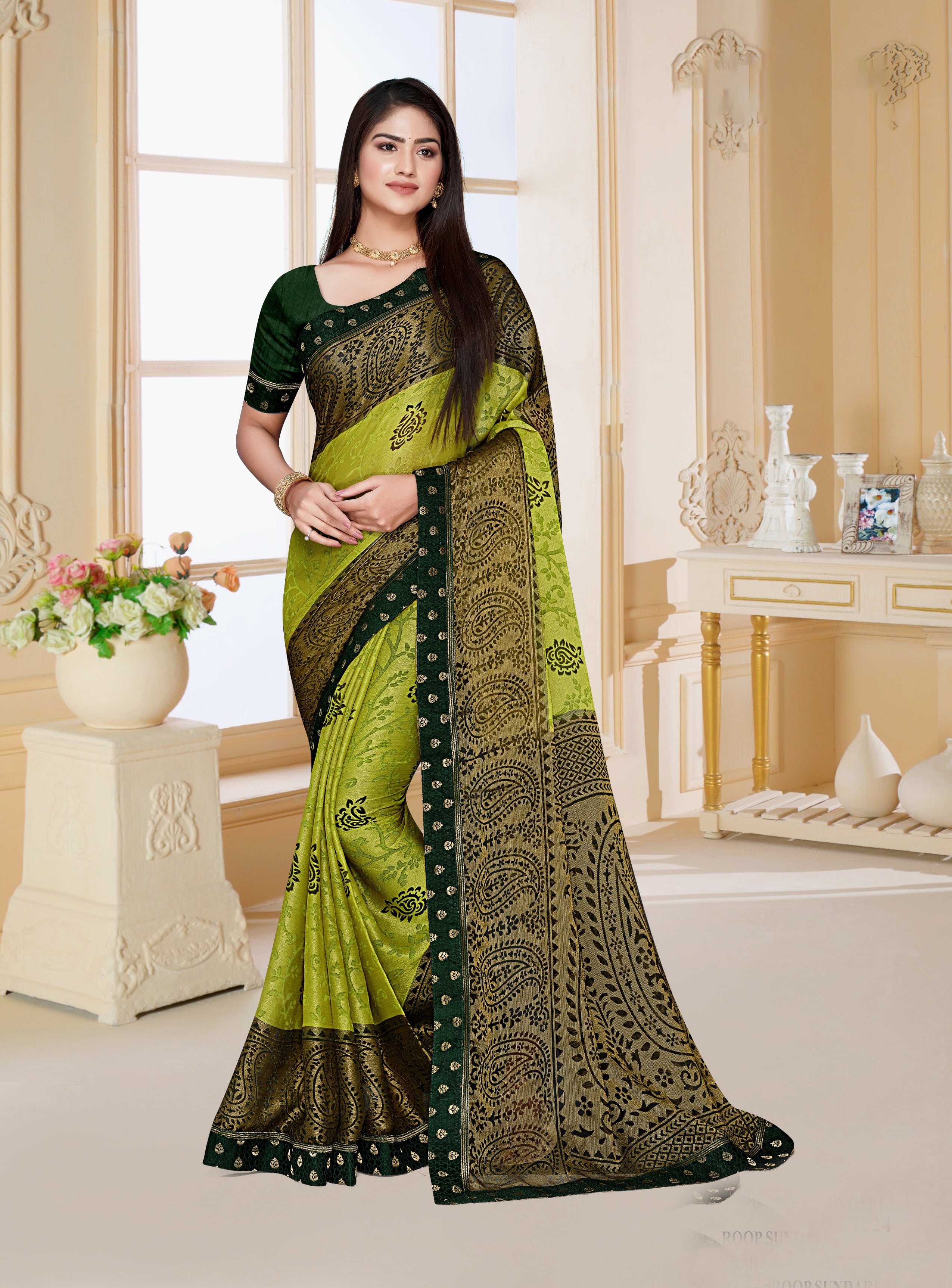 Woven Tissue Brasso Saree in Light Grey : SFVA2717