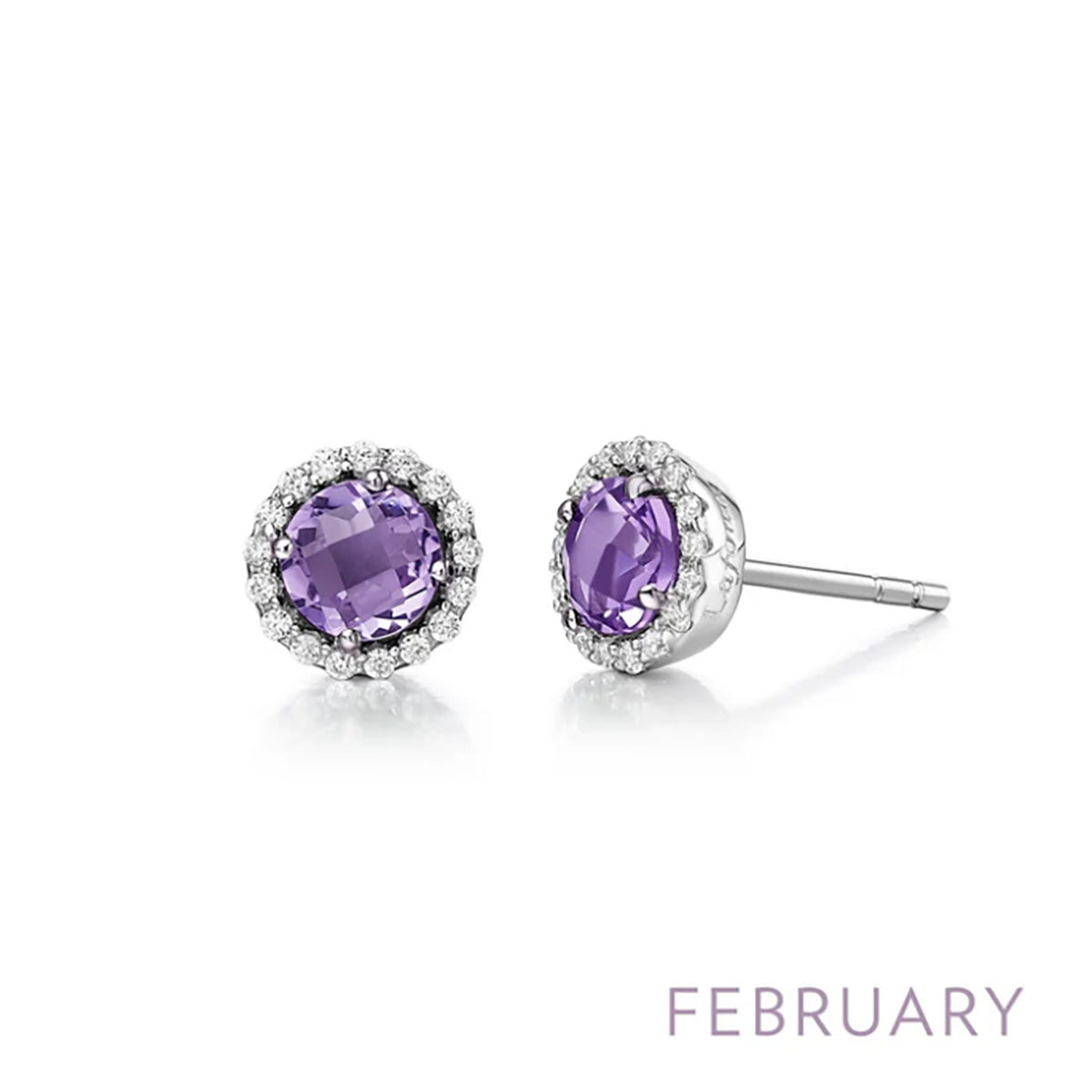 Lafonn Amethyst February Birthstone Halo Stud Earrings
