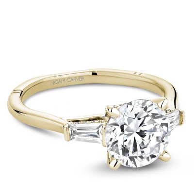 Noam Carver Three Stone Tapered Baguette Hidden Halo Diamond Engagement Ring