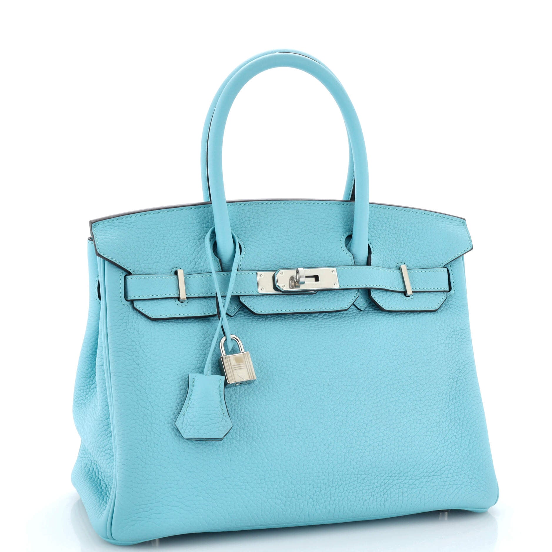 Birkin Handbag Bleu Atoll Clemence with Palladium Hardware 30