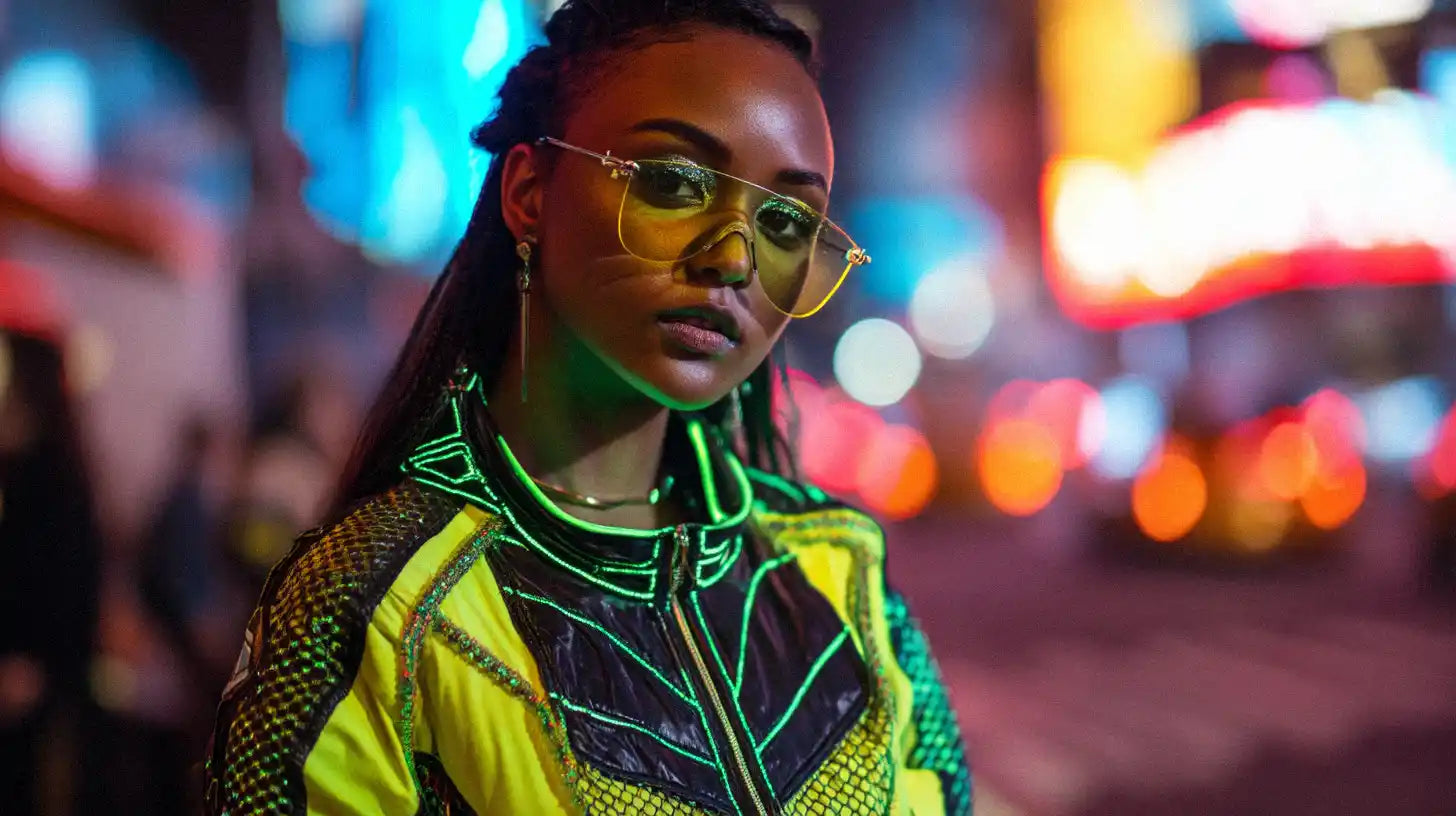 outfit with neon-lit accessories