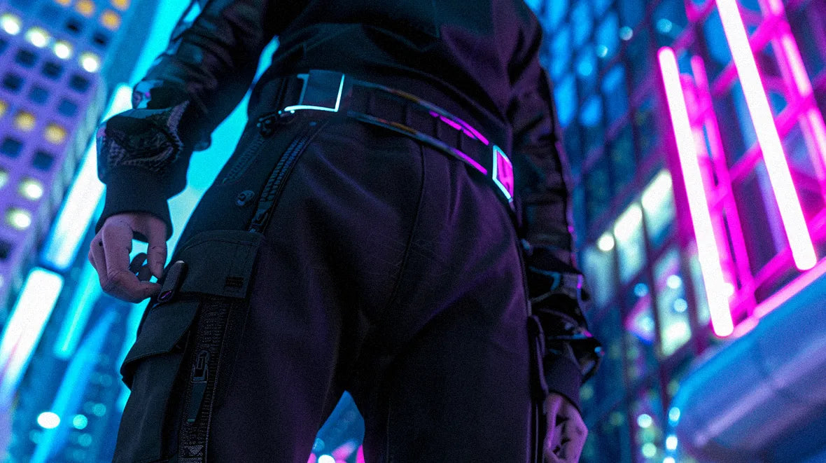 man wearing cyberpunk belt