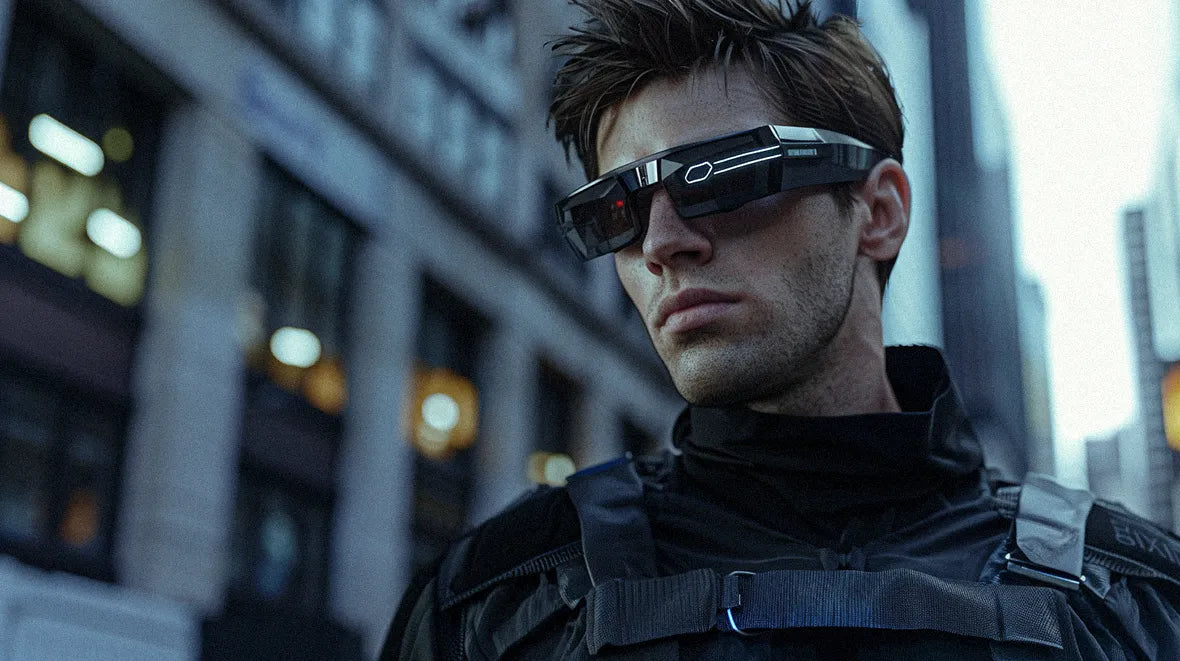 man wearing cyberpunk Futuristic Eyewear