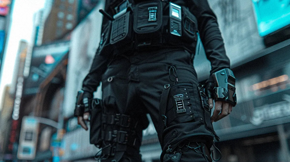 man wearing cyberpunk gadgets