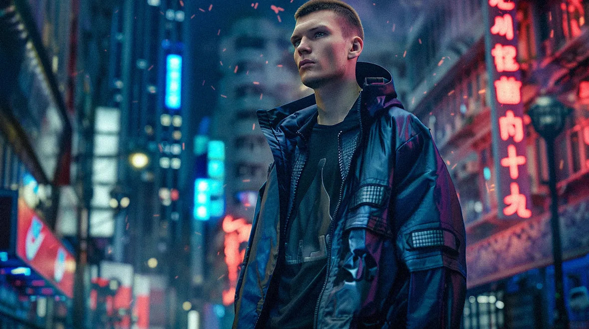 a man in cyberpunk jacket