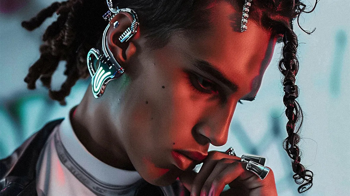 a black man with Cyberpunk Jewelry