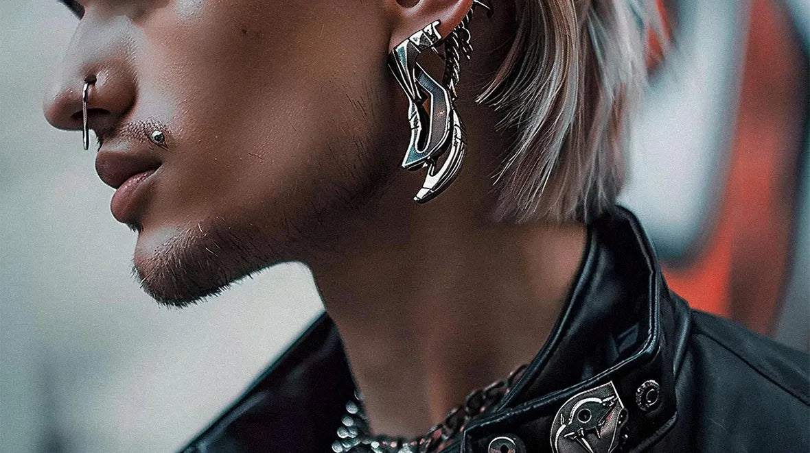 a face with Cyberpunk Jewelry