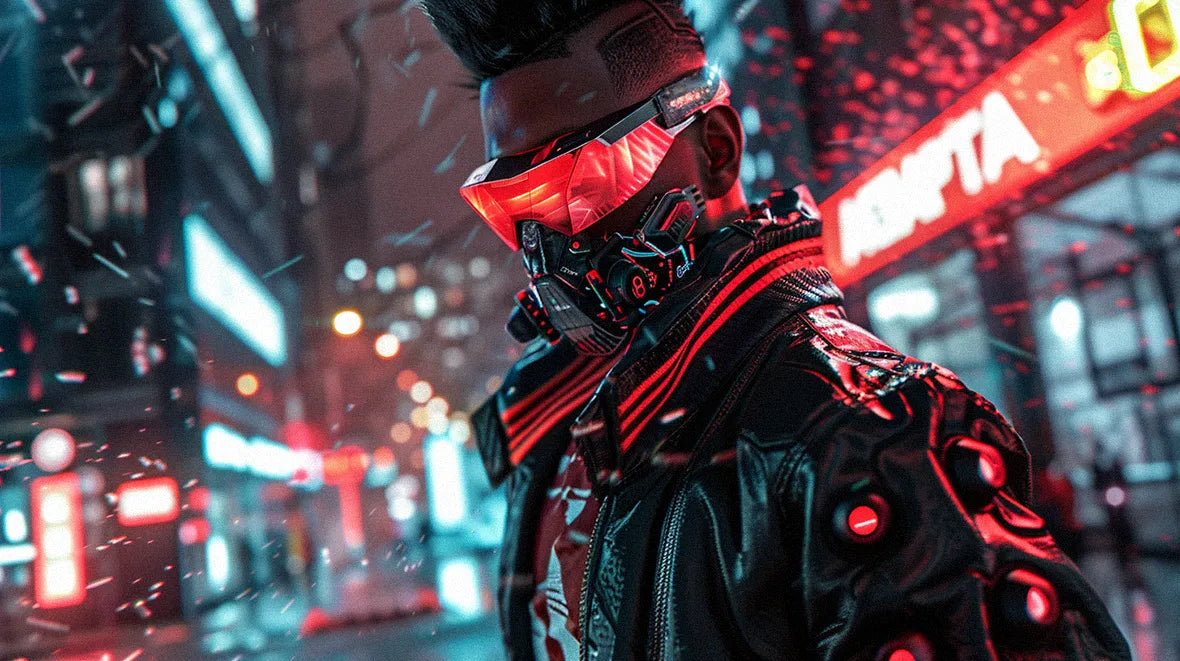 man wearing a mask in Cyberpunk Aesthetic