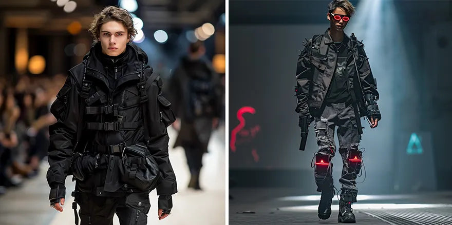two men in cyberpunk and techwear outfit