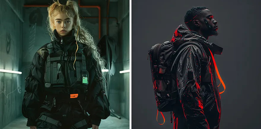 a blonde girl and a black man in techwear outfit