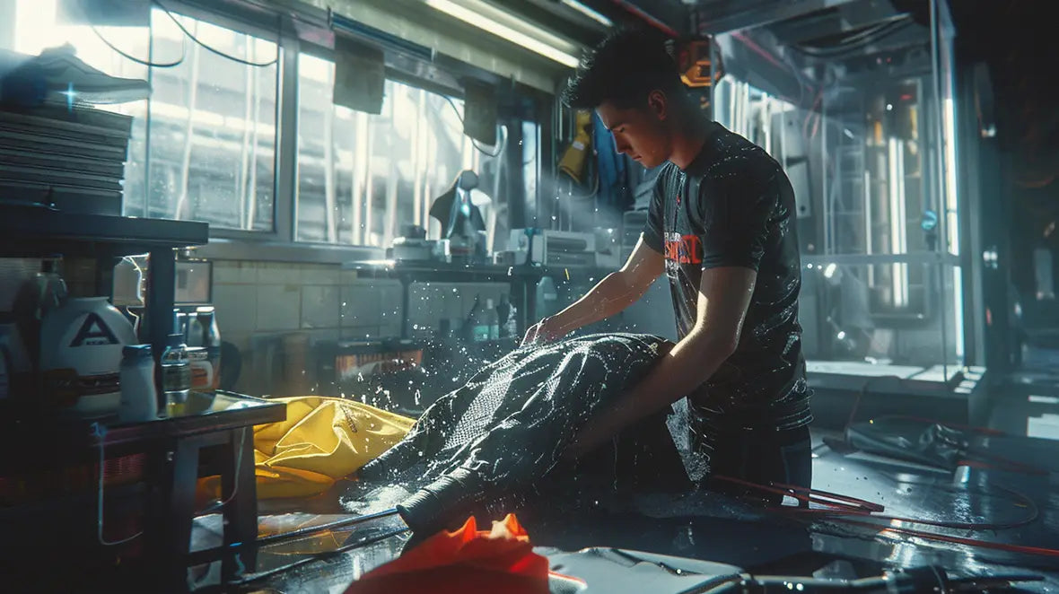 man washing cyberpunk jacket