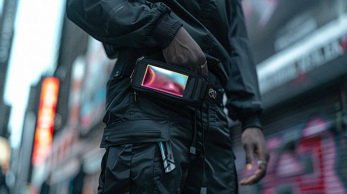man wearing a Cyberpunk bag