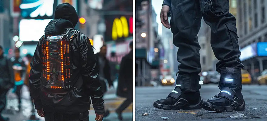 cyberpunk backpack and shoes